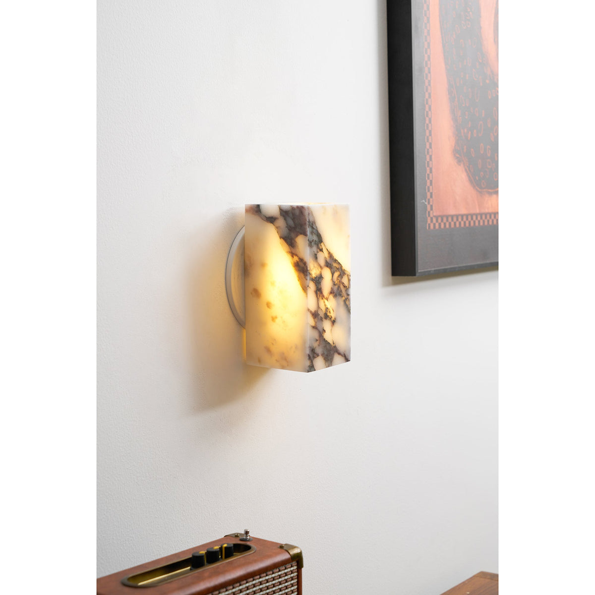 Square Marble Wall Lamp - Bulgari Marble Architectural Upward LED Sconce | Luxury Natural Stone Wall Light