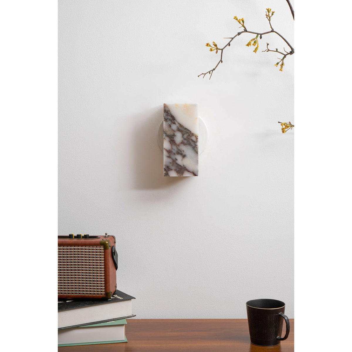 Square Marble Wall Lamp - Bulgari Marble Architectural Upward LED Sconce | Luxury Natural Stone Wall Light