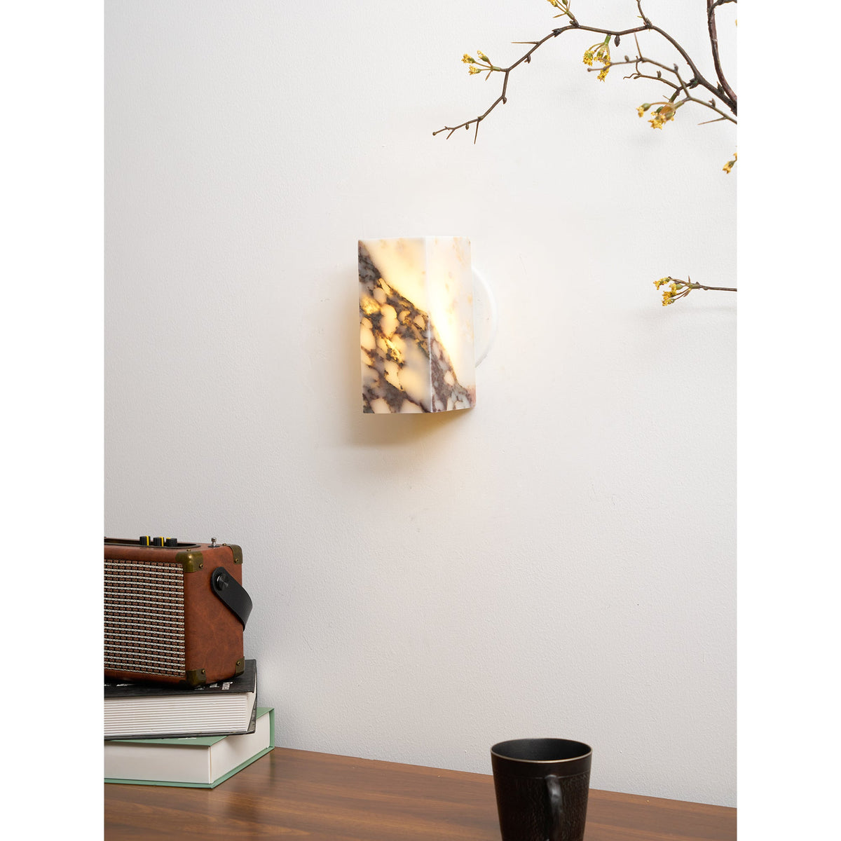 Square Marble Wall Lamp - Bulgari Marble Architectural Upward LED Sconce | Luxury Natural Stone Wall Light