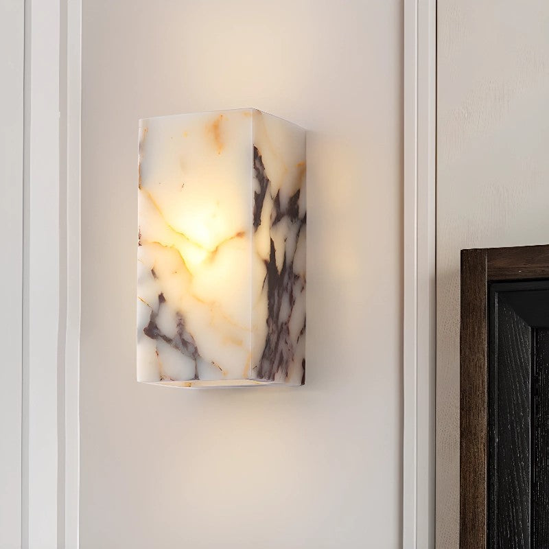 Square Marble Wall Lamp - Bulgari Marble Architectural Upward LED Sconce | Luxury Natural Stone Wall Light