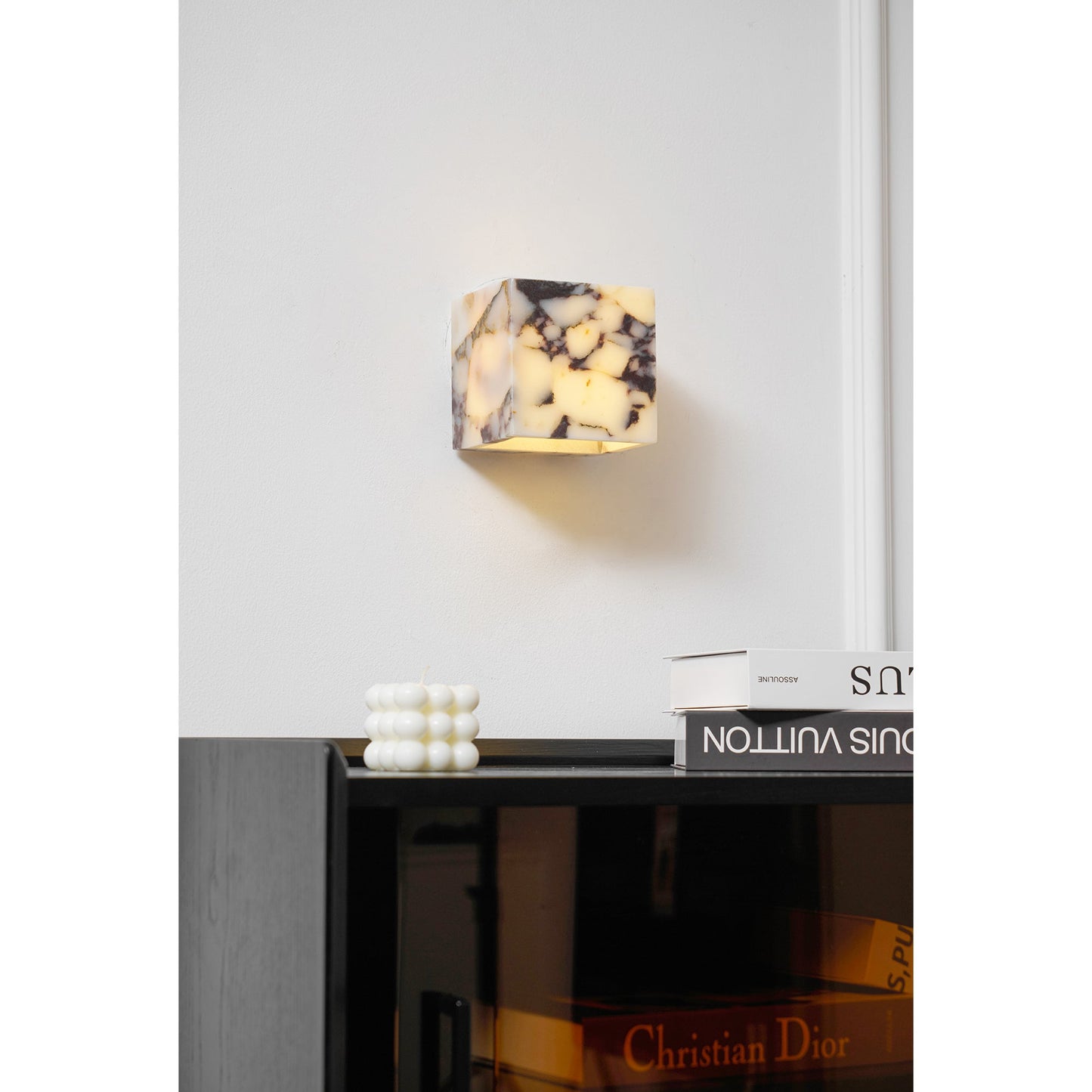 Square Marble Wall Lamp - Bulgari Marble Architectural Upward LED Sconce | Luxury Natural Stone Wall Light