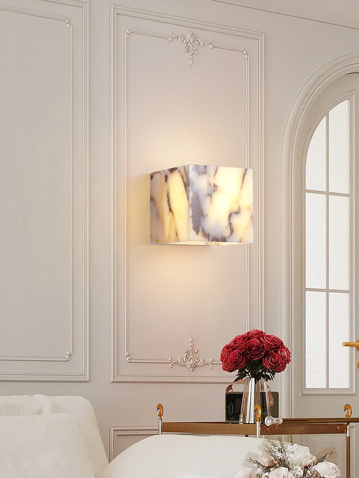 Square Marble Wall Lamp - Bulgari Marble Architectural Upward LED Sconce | Luxury Natural Stone Wall Light