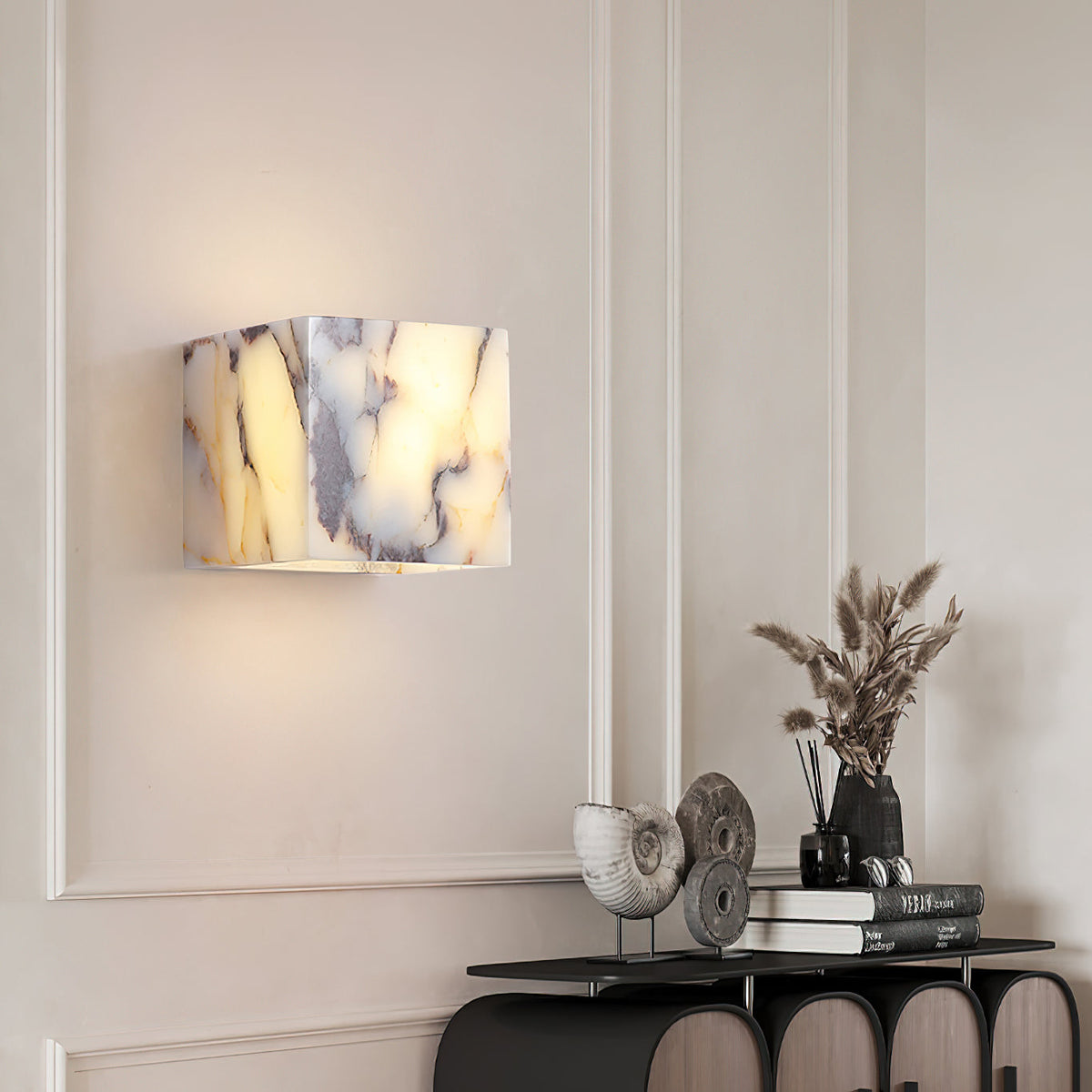 Square Marble Wall Lamp - Bulgari Marble Architectural Upward LED Sconce | Luxury Natural Stone Wall Light