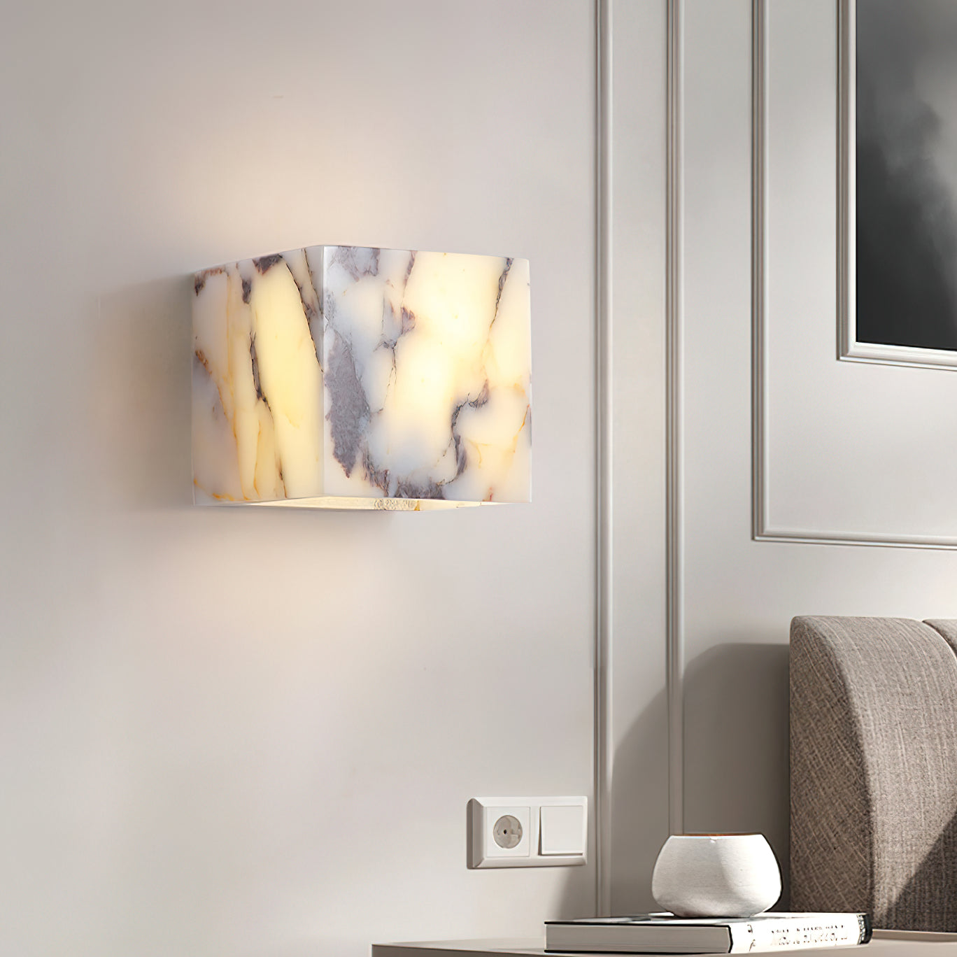 Square Marble Wall Lamp - Bulgari Marble Architectural Upward LED Sconce | Luxury Natural Stone Wall Light