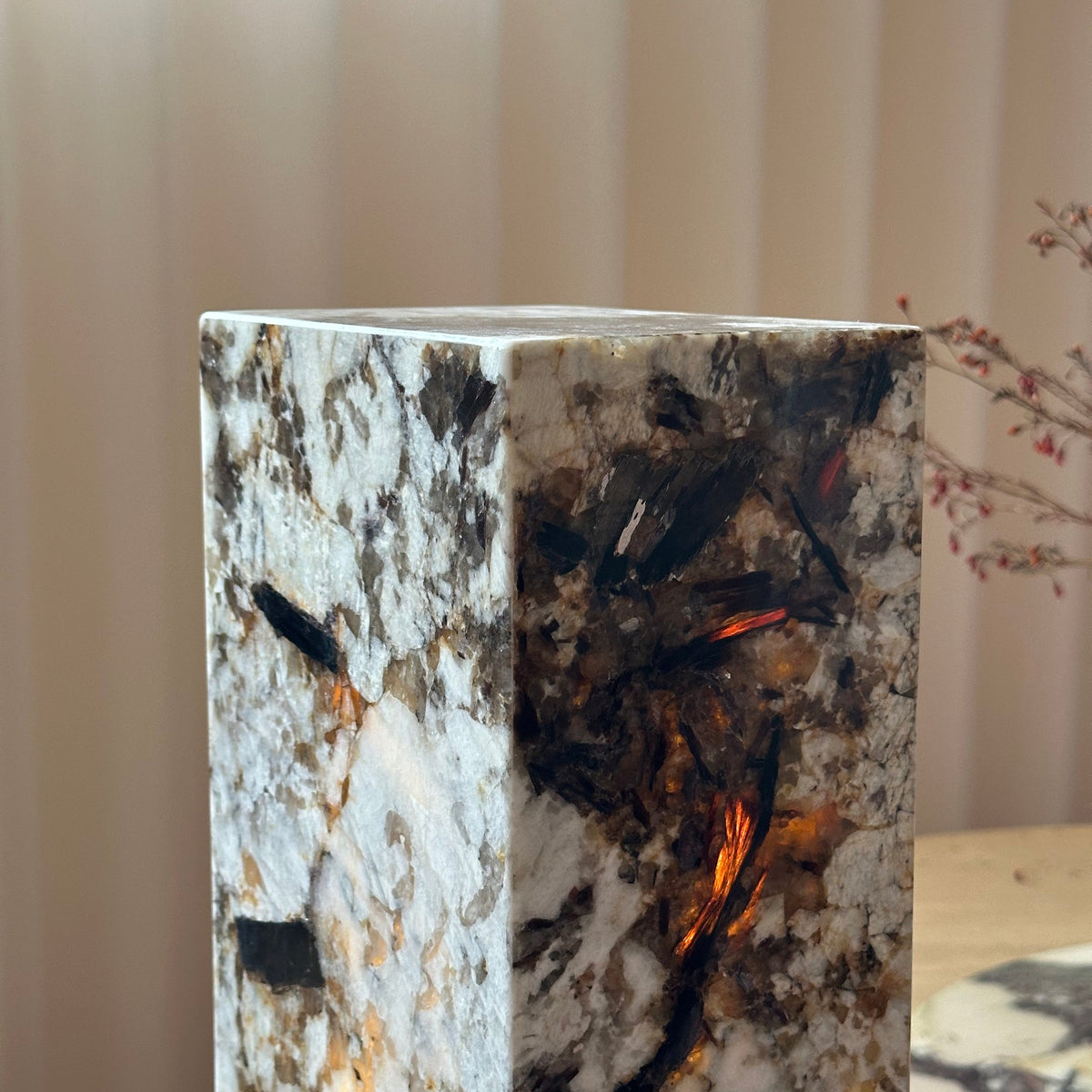 Square Stone Table Lamp - Pandora Marble Geometric Desk Lamp | Modern Natural Stone Accent Light