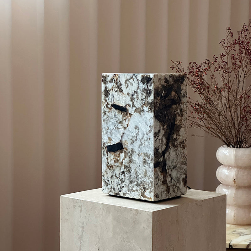 Square Stone Table Lamp - Pandora Marble Geometric Desk Lamp | Modern Natural Stone Accent Light