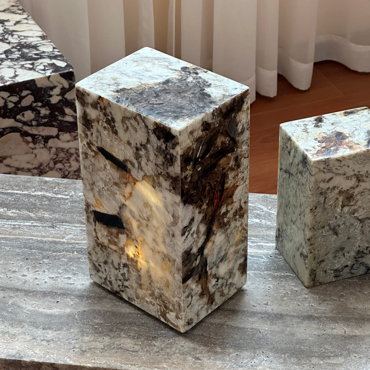 Square Stone Table Lamp - Pandora Marble Geometric Desk Lamp | Modern Natural Stone Accent Light
