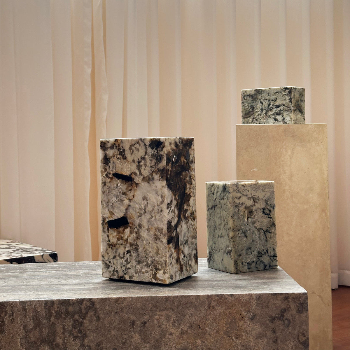 Square Stone Table Lamp - Pandora Marble Geometric Desk Lamp | Modern Natural Stone Accent Light
