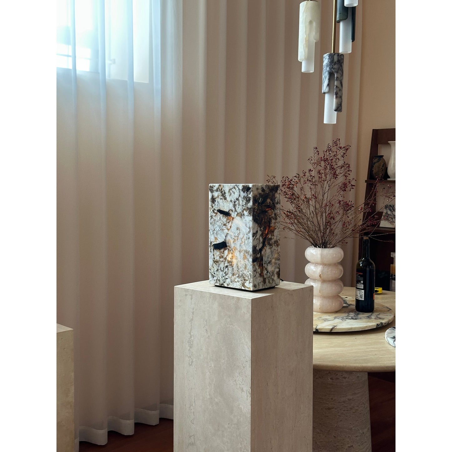 Square Stone Table Lamp - Pandora Marble Geometric Desk Lamp | Modern Natural Stone Accent Light