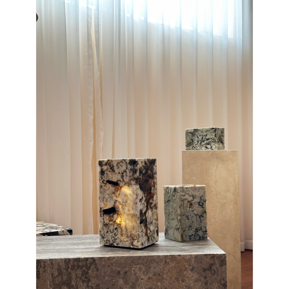 Square Stone Table Lamp - Pandora Marble Geometric Desk Lamp | Modern Natural Stone Accent Light