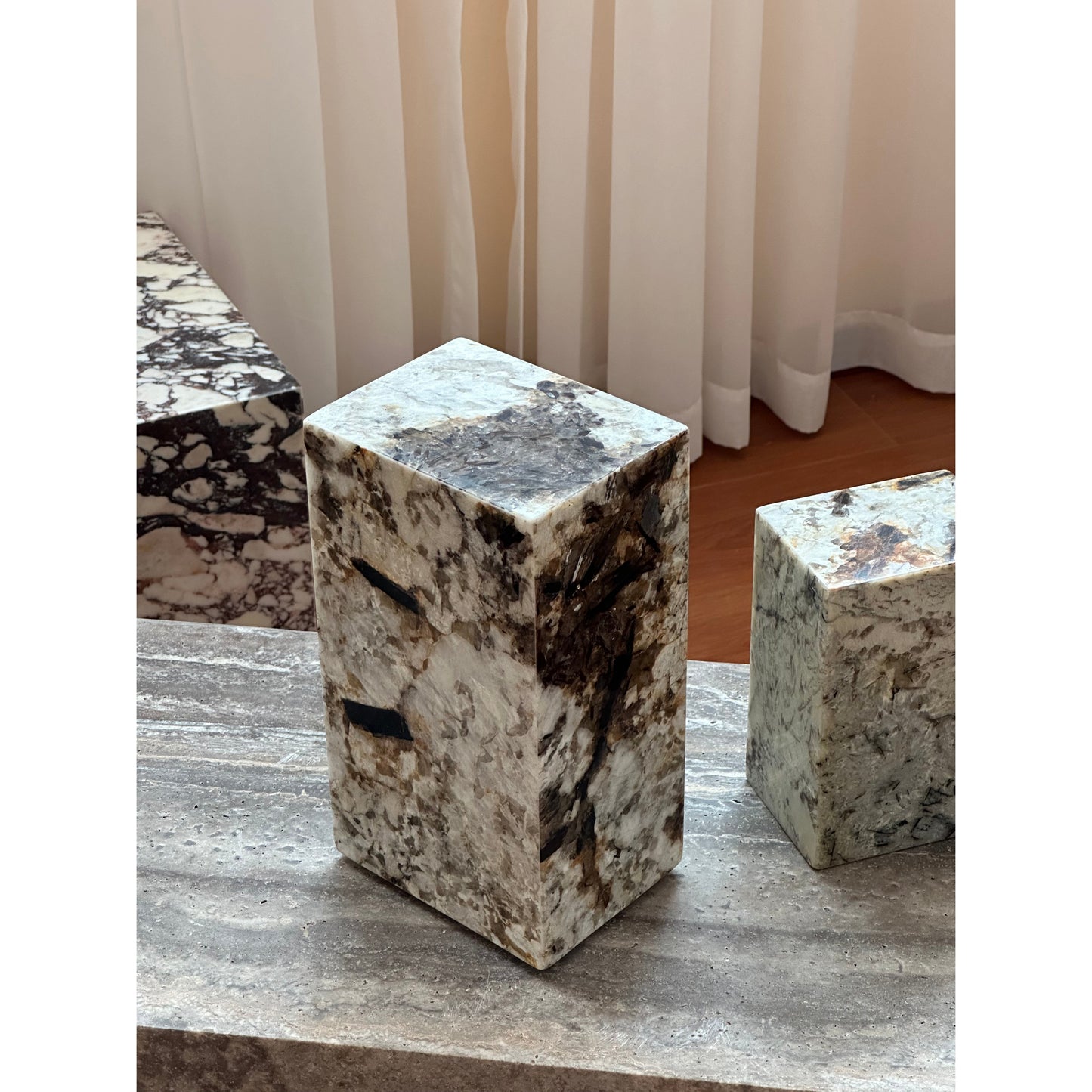 Square Stone Table Lamp - Pandora Marble Geometric Desk Lamp | Modern Natural Stone Accent Light