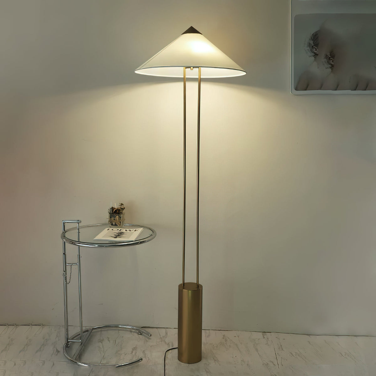 Staccato Floor Lamp - Twin Pillar Gold & White Linen Standing Lamp | Modern Slim Floor Light