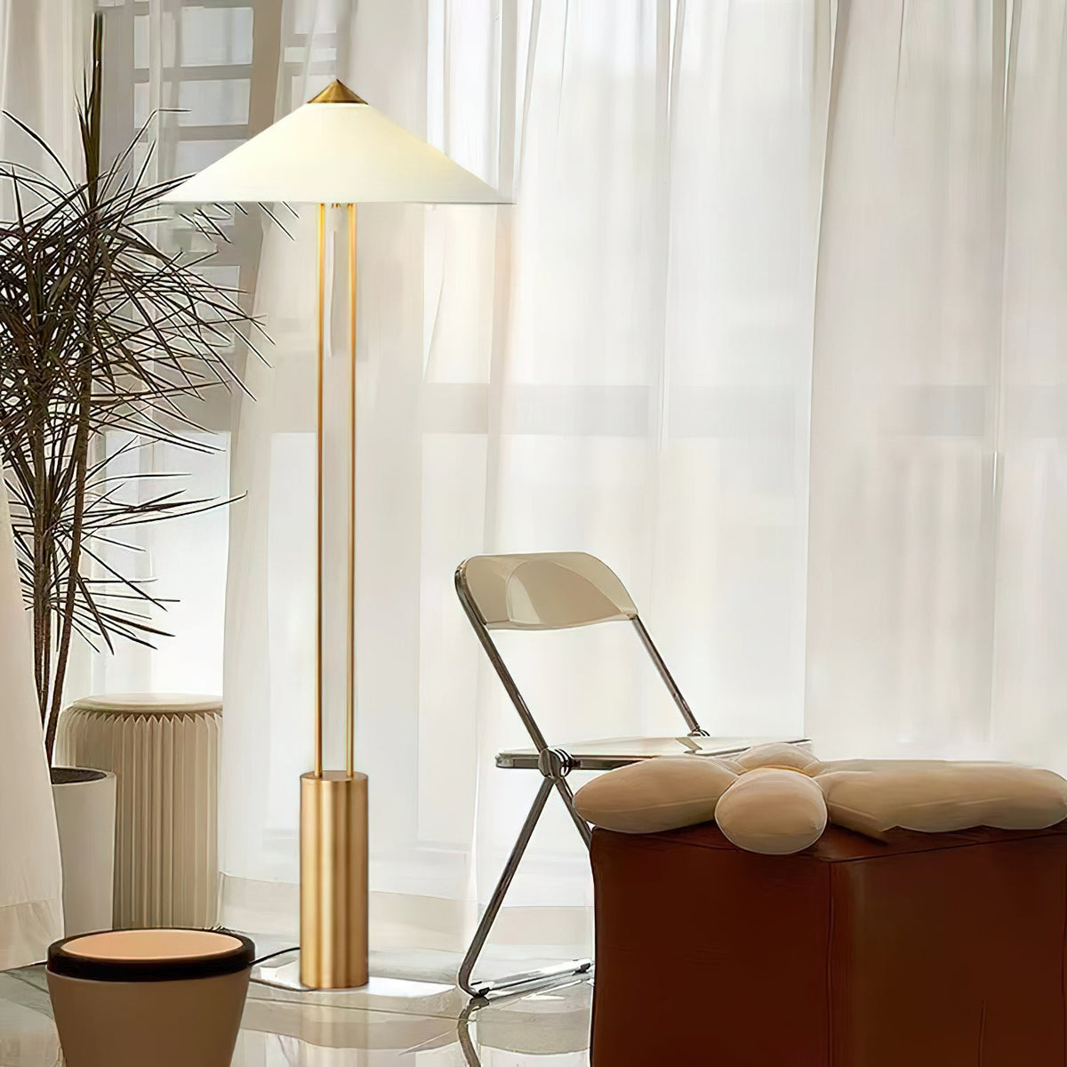 Staccato Floor Lamp - Twin Pillar Gold & White Linen Standing Lamp | Modern Slim Floor Light