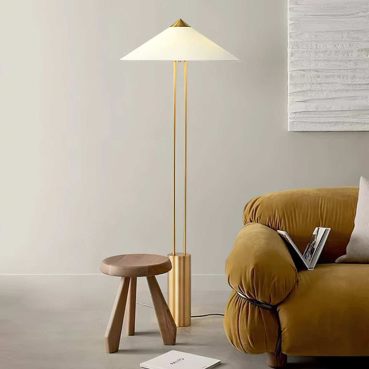Staccato Floor Lamp - Twin Pillar Gold & White Linen Standing Lamp | Modern Slim Floor Light