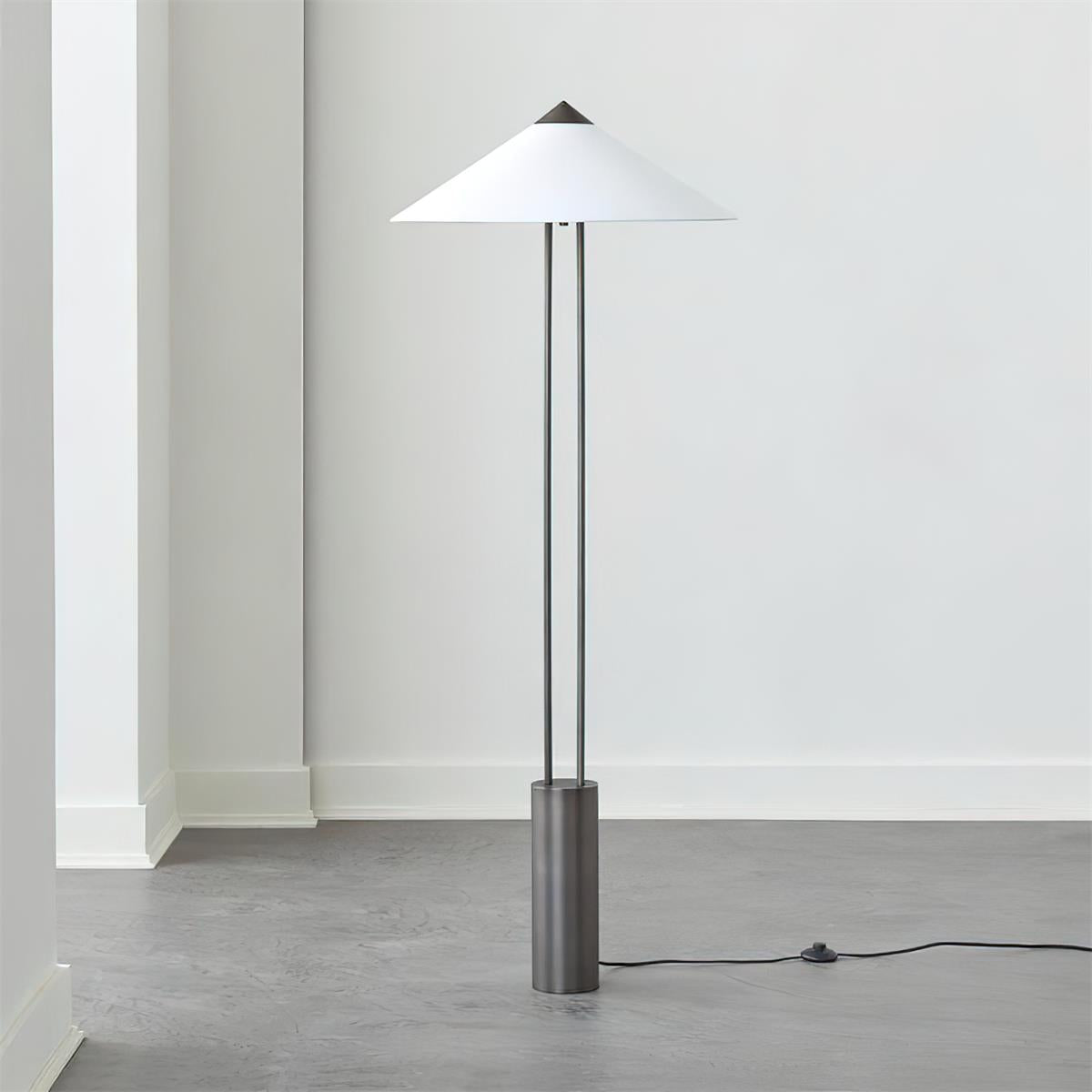 Staccato Floor Lamp - Twin Pillar Gold & White Linen Standing Lamp | Modern Slim Floor Light