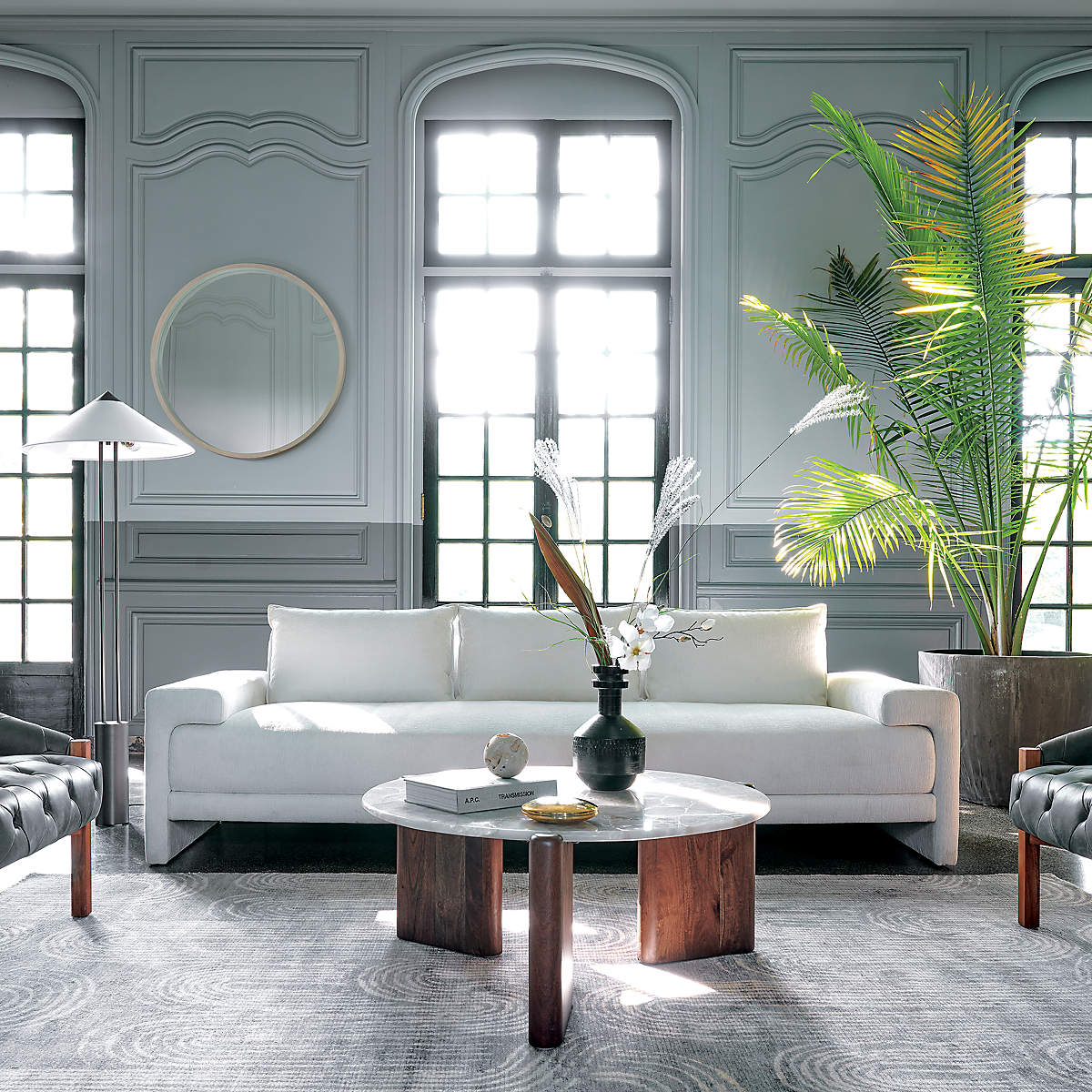 Staccato Floor Lamp - Twin Pillar Gold & White Linen Standing Lamp | Modern Slim Floor Light