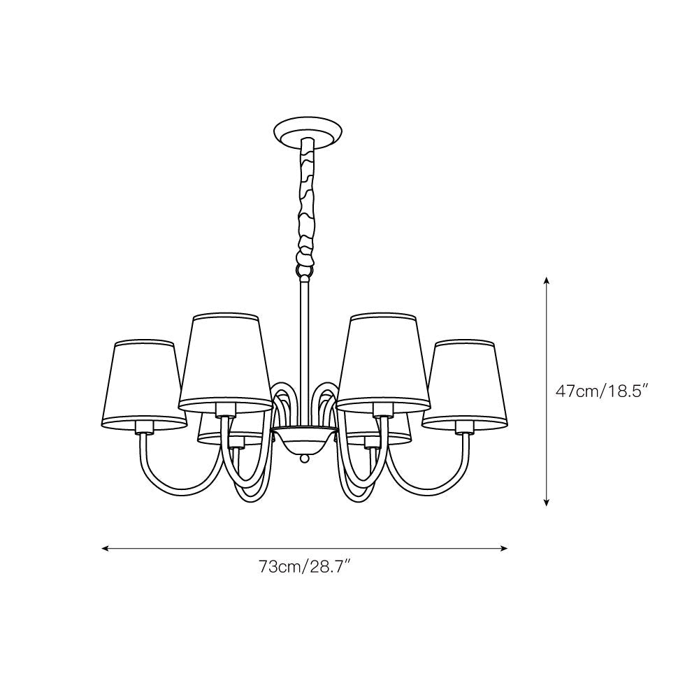 Aged Stacey Chandelier – Transitional Brass & Tailored Linen Shade Candelabra Chandelier