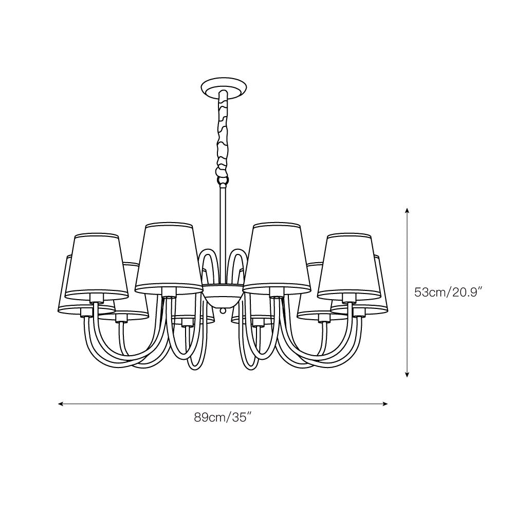 Aged Stacey Chandelier – Transitional Brass & Tailored Linen Shade Candelabra Chandelier