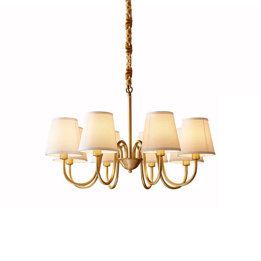 Aged Stacey Chandelier – Transitional Brass & Tailored Linen Shade Candelabra Chandelier