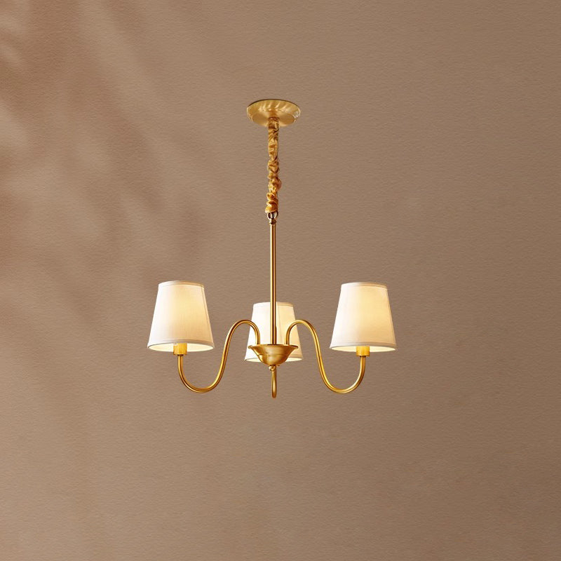 Aged Stacey Chandelier – Transitional Brass & Tailored Linen Shade Candelabra Chandelier