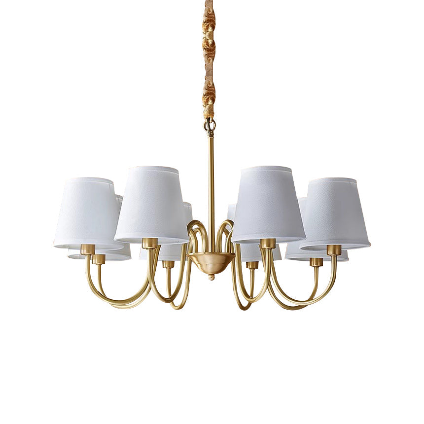 Aged Stacey Chandelier – Transitional Brass & Tailored Linen Shade Candelabra Chandelier