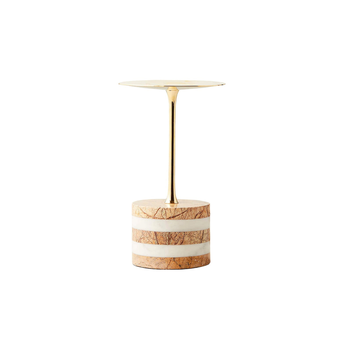 Stacked Marble Candle Stand - Layered Brown & White Marble Candle Holder | Unlacquered Brass Accent Stand