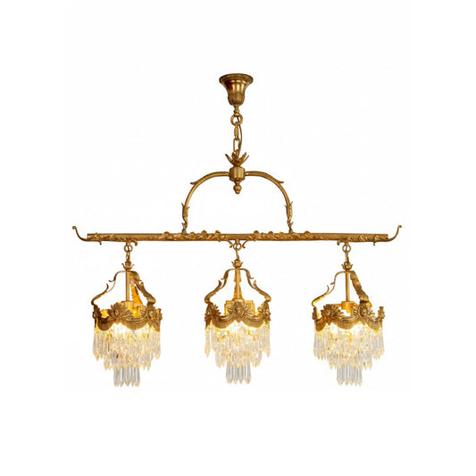 Stained Crystal Linear Pendant Lamp - Hand-Crafted Crystal & Brass Island Light | Modern Linear Overhead Light