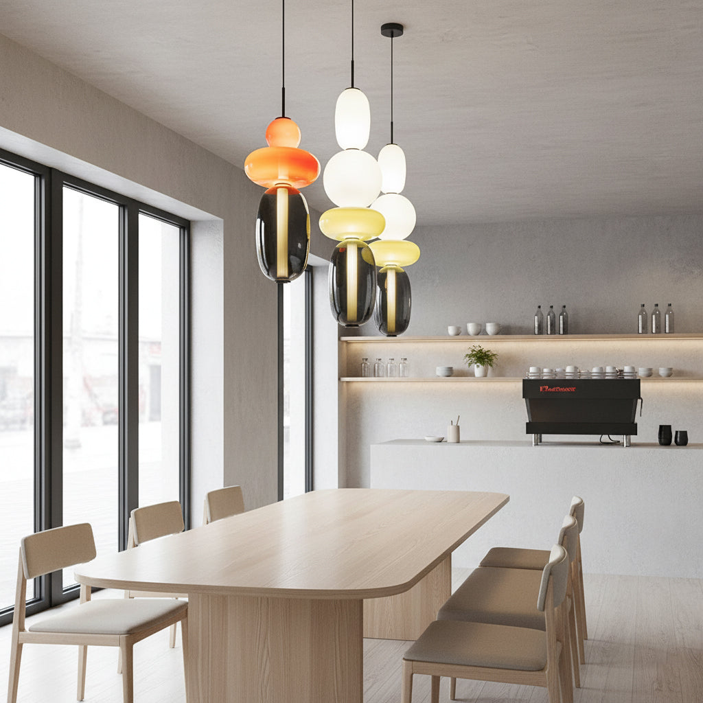 Stained Glass Pendant Lamp - Stacked Hand-Blown Art Glass Pendant | Custom Colorful LED Hanging Light