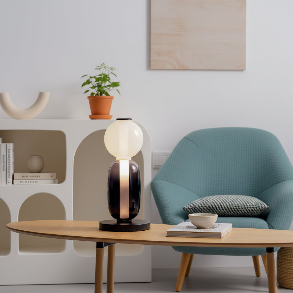 Stained Glass Table Lamp - Candied Colorful Hand-Blown Glass Accent Light | Modern Remote Dimming LED Desk Lamp