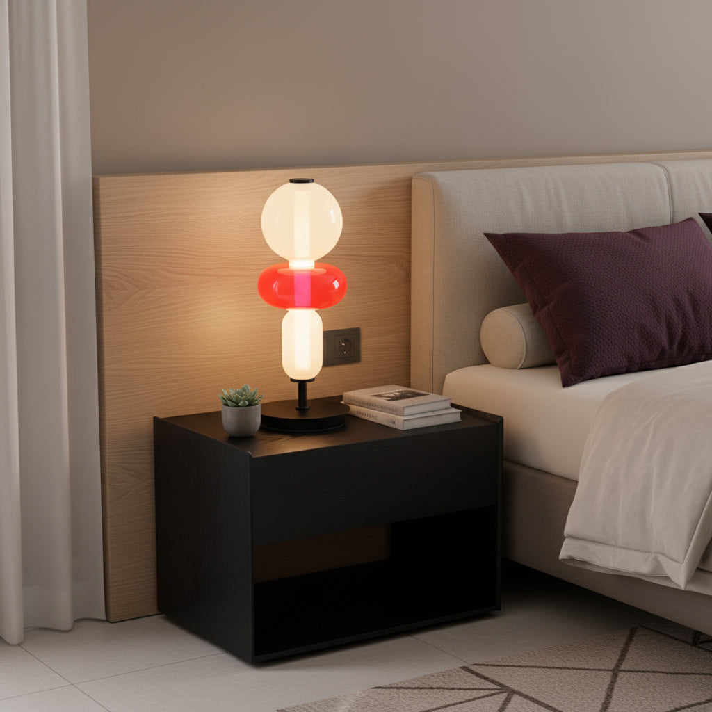 Stained Glass Table Lamp - Candied Colorful Hand-Blown Glass Accent Light | Modern Remote Dimming LED Desk Lamp