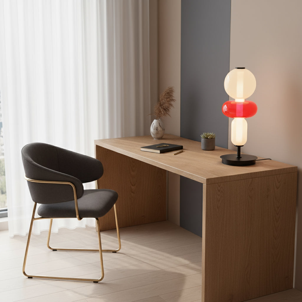 Stained Glass Table Lamp - Candied Colorful Hand-Blown Glass Accent Light | Modern Remote Dimming LED Desk Lamp