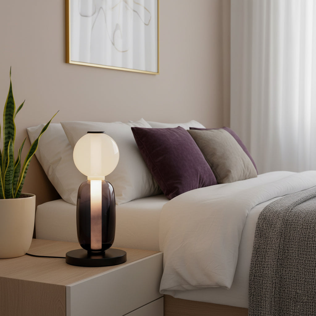 Stained Glass Table Lamp - Candied Colorful Hand-Blown Glass Accent Light | Modern Remote Dimming LED Desk Lamp
