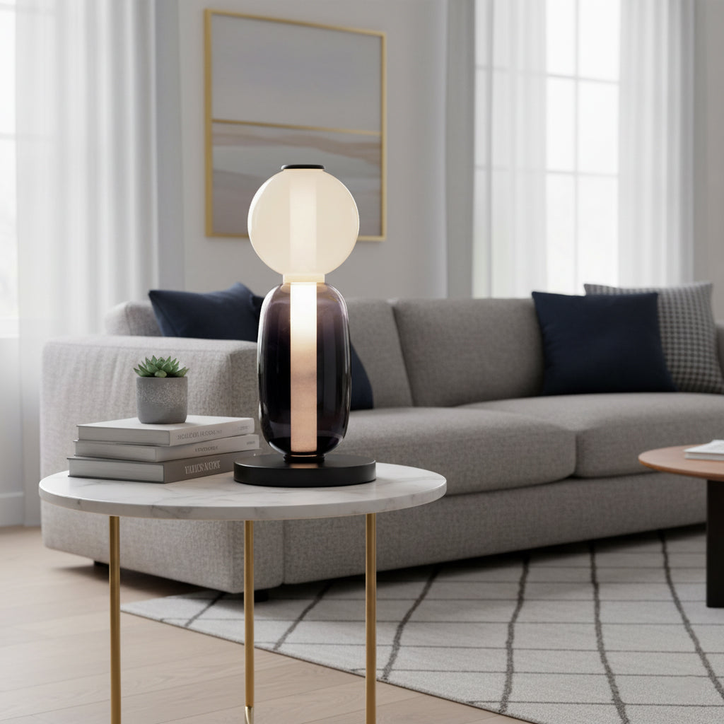 Stained Glass Table Lamp - Candied Colorful Hand-Blown Glass Accent Light | Modern Remote Dimming LED Desk Lamp
