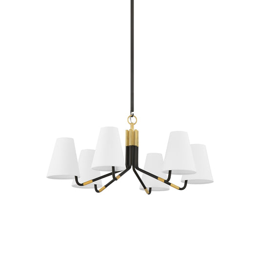 Stanwyck Chandelier - 1930s Inspired Brass & White Linen Shade Chandelier | Modern Traditional Overhead Light