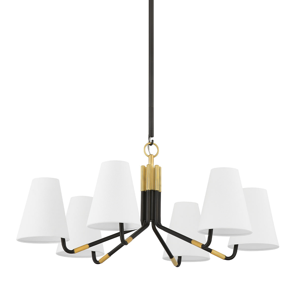 Stanwyck Chandelier - 1930s Inspired Brass & White Linen Shade Chandelier | Modern Traditional Overhead Light