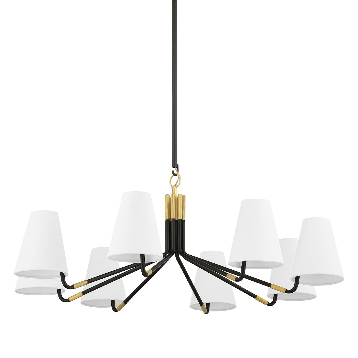 Stanwyck Chandelier - 1930s Inspired Brass & White Linen Shade Chandelier | Modern Traditional Overhead Light