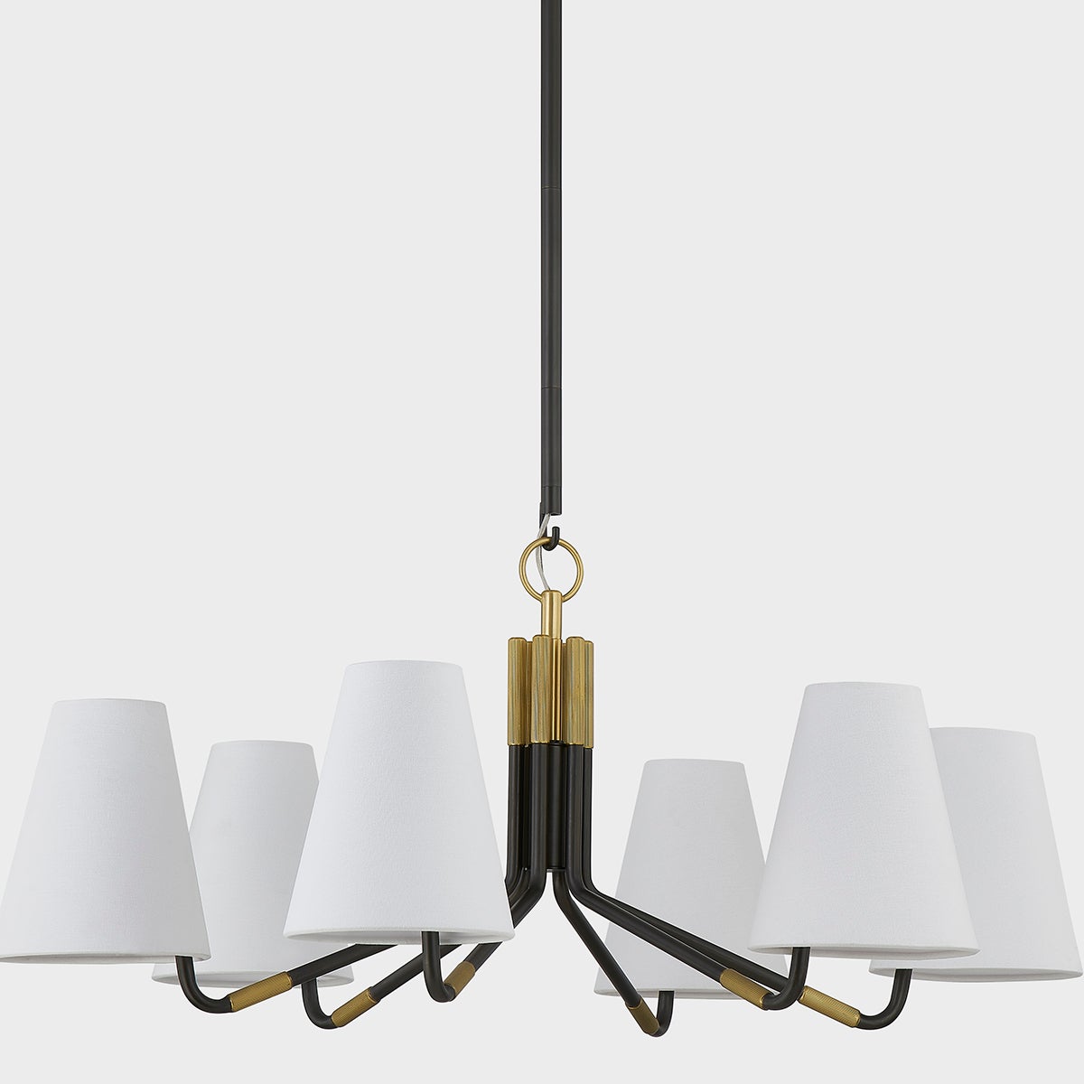 Stanwyck Chandelier - 1930s Inspired Brass & White Linen Shade Chandelier | Modern Traditional Overhead Light
