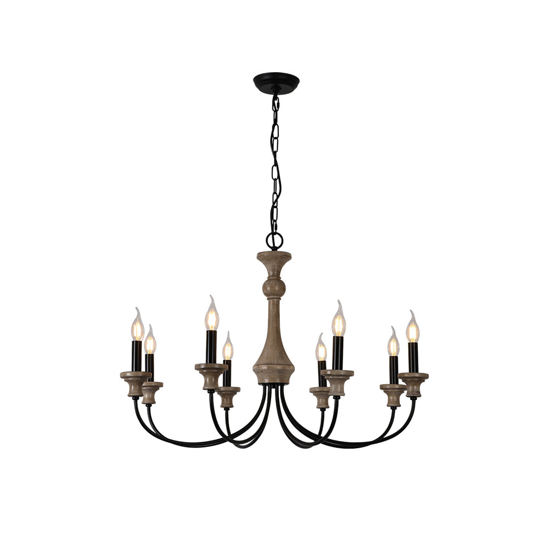Stardust Simira Chandelier - Old Wood & Black Metal Candle Light | American Country Mid-Century Overhead Light