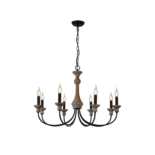 Stardust Simira Chandelier - Old Wood & Black Metal Candle Light | American Country Mid-Century Overhead Light