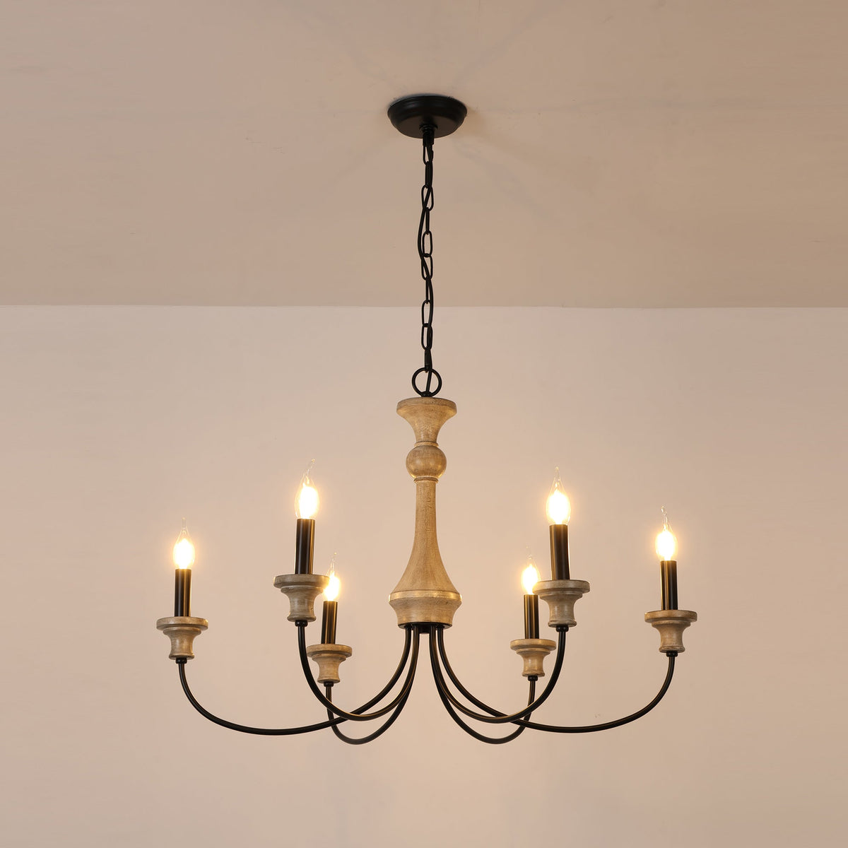 Stardust Simira Chandelier - Old Wood & Black Metal Candle Light | American Country Mid-Century Overhead Light