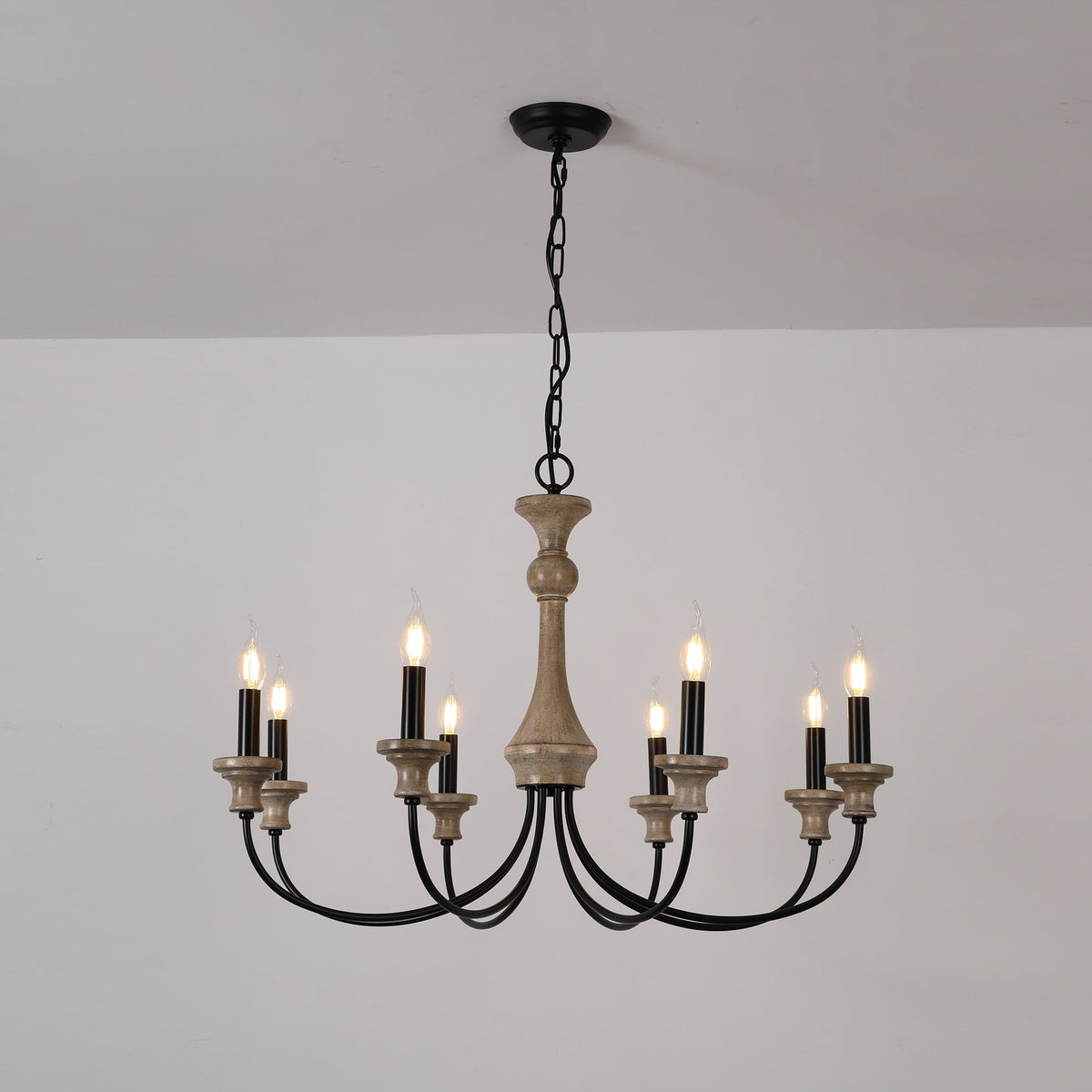 Stardust Simira Chandelier - Old Wood & Black Metal Candle Light | American Country Mid-Century Overhead Light