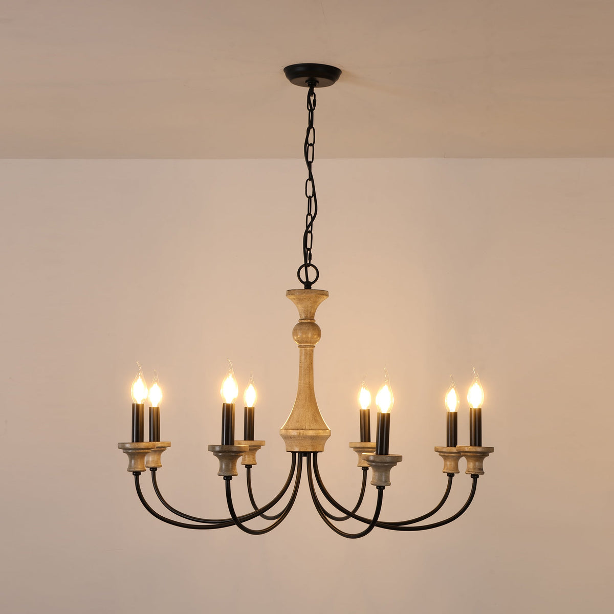 Stardust Simira Chandelier - Old Wood & Black Metal Candle Light | American Country Mid-Century Overhead Light