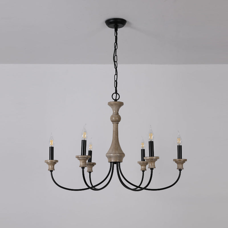 Stardust Simira Chandelier - Old Wood & Black Metal Candle Light | American Country Mid-Century Overhead Light