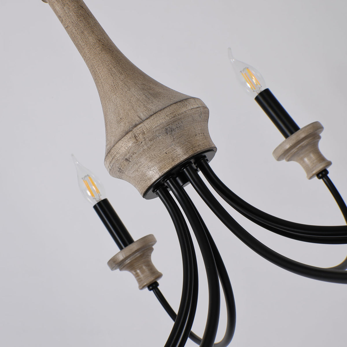 Stardust Simira Chandelier - Old Wood & Black Metal Candle Light | American Country Mid-Century Overhead Light