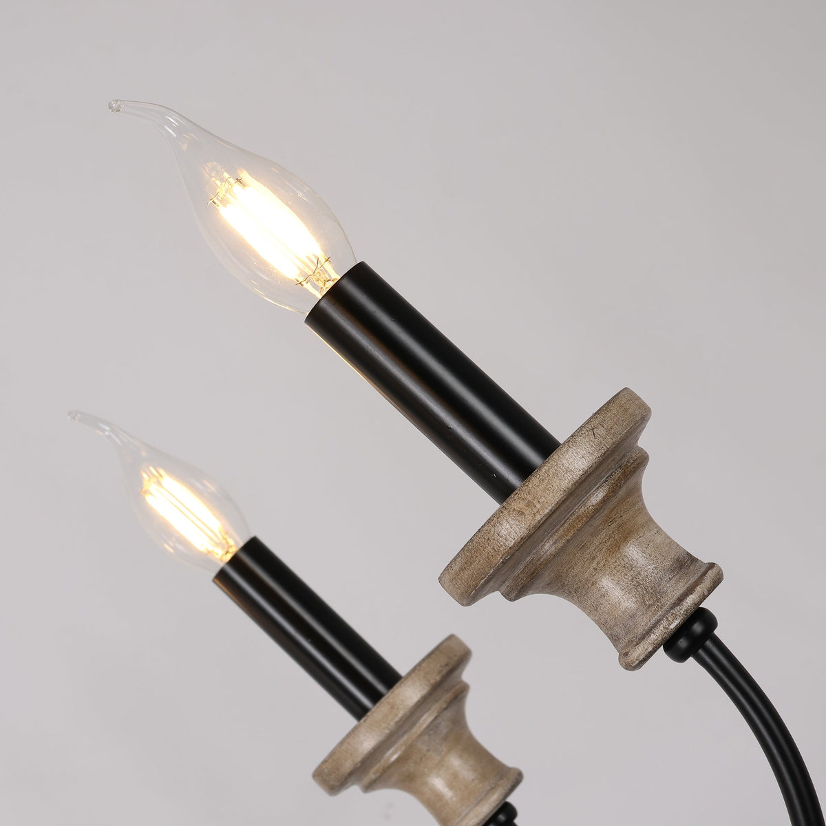 Stardust Simira Chandelier - Old Wood & Black Metal Candle Light | American Country Mid-Century Overhead Light