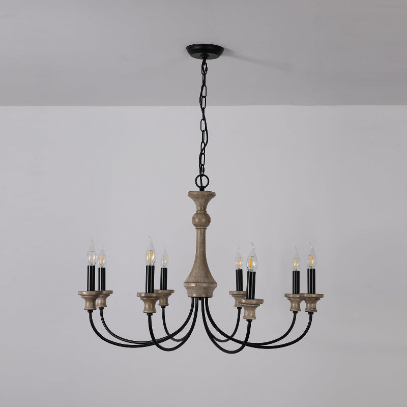 Stardust Simira Chandelier - Old Wood & Black Metal Candle Light | American Country Mid-Century Overhead Light