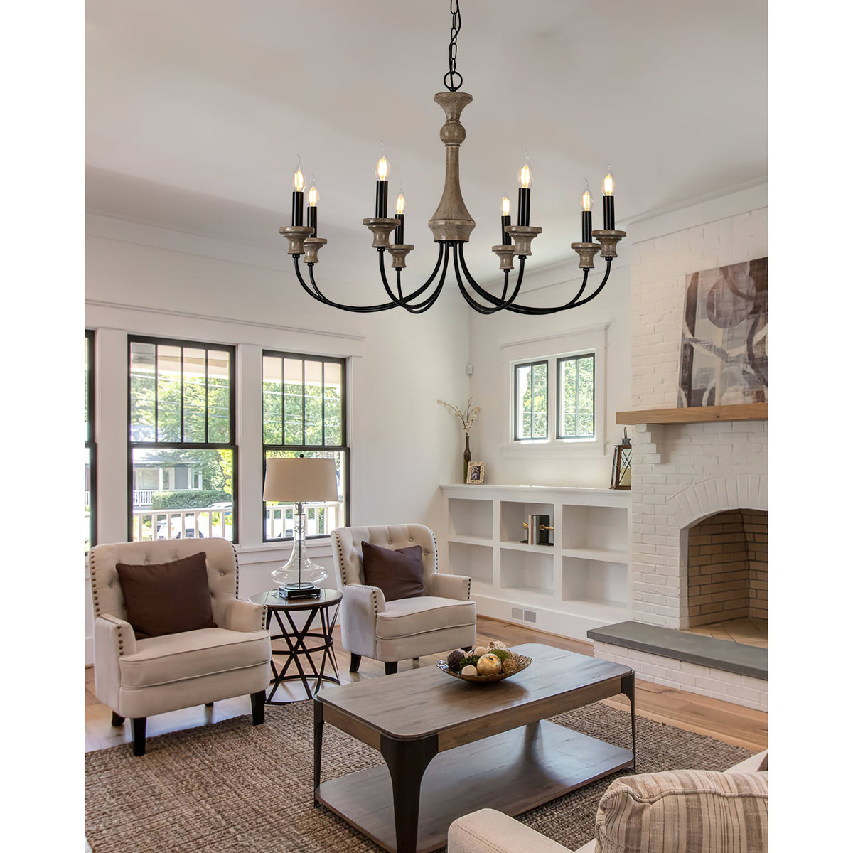 Stardust Simira Chandelier - Old Wood & Black Metal Candle Light | American Country Mid-Century Overhead Light