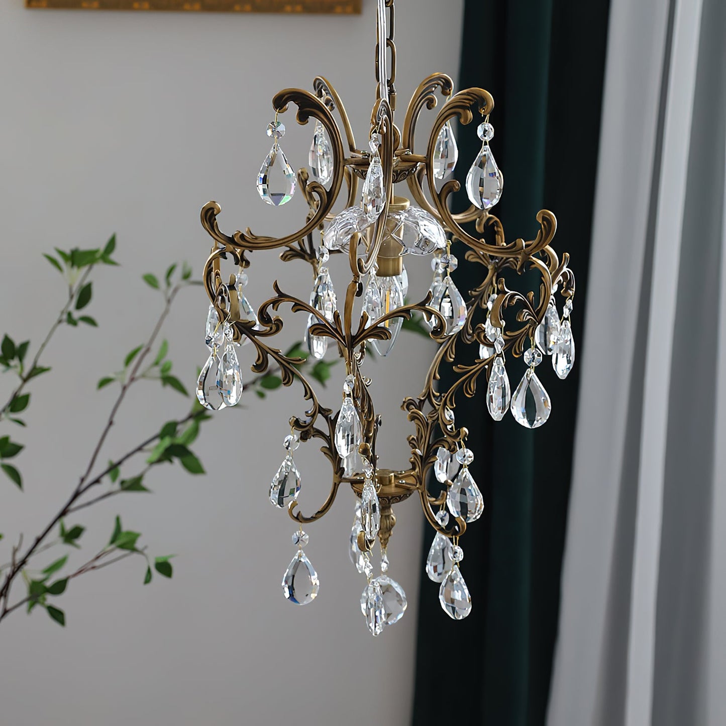 Stars Tears Chandelier - Refined Copper & Crystal Drop Pendant Light | Elegant Multi-Reflective Overhead Light