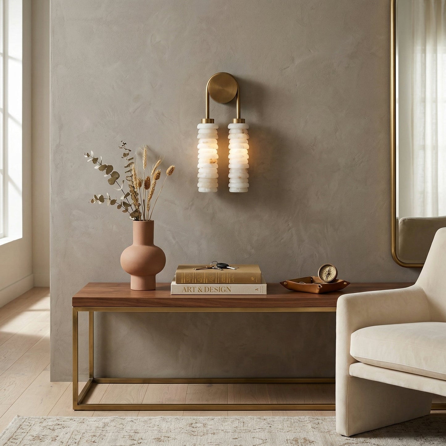 Payson Double Alabaster Wall Lamp - Dual Natural Stone & Brass LED Sconce | Luxury Art Deco Lighting