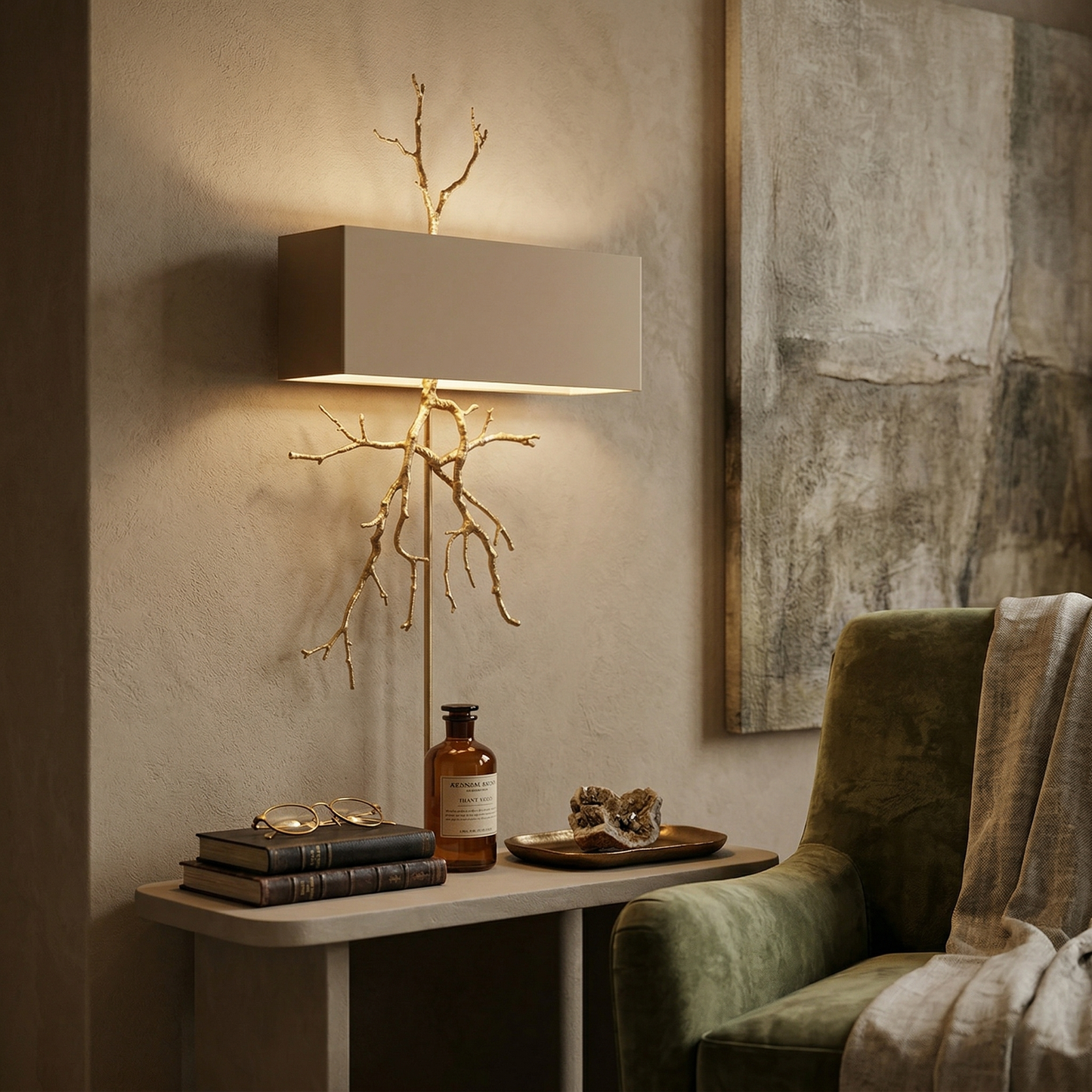 Twig Wall Lamp - Real Twig Cast Brass Body & Aluminum Shade | Organic Sculptural Wall Sconce